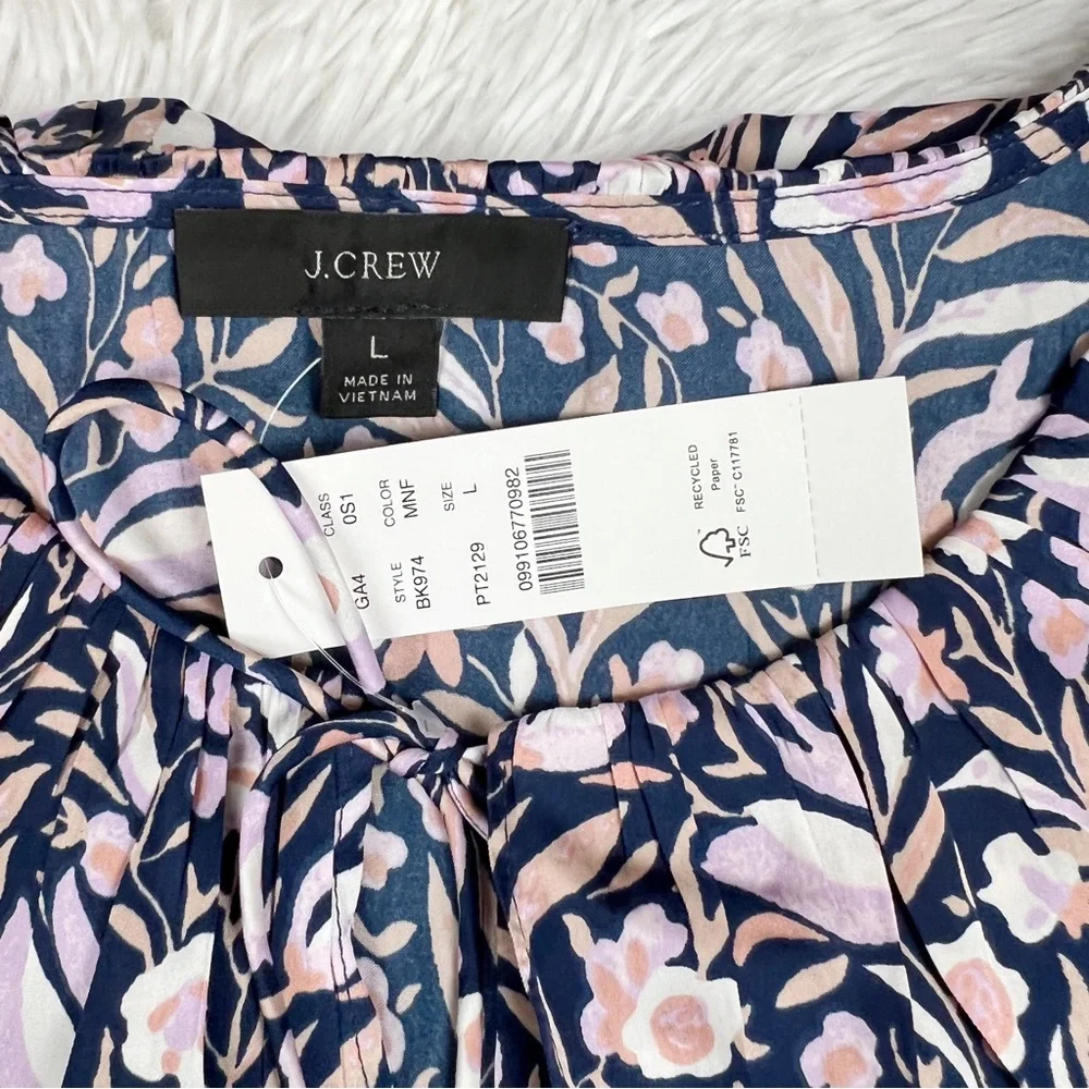 J Crew long‎ sleeve ruffle V-neck mini dress in floral fields smocked waist